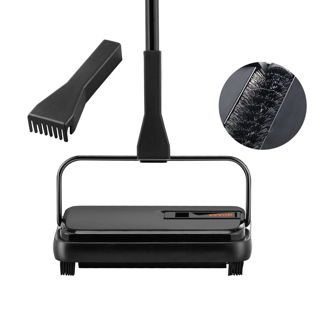 Carpet Sweeper, 200 mm Sweeping Paths, Floor Sweeper Manual Non Electric, 300 ml Dustbin Capacity with Comb for Home Office Rugs Hardwood Surfaces Wood Floors Laminate, Cleans Dust Pet Hair
