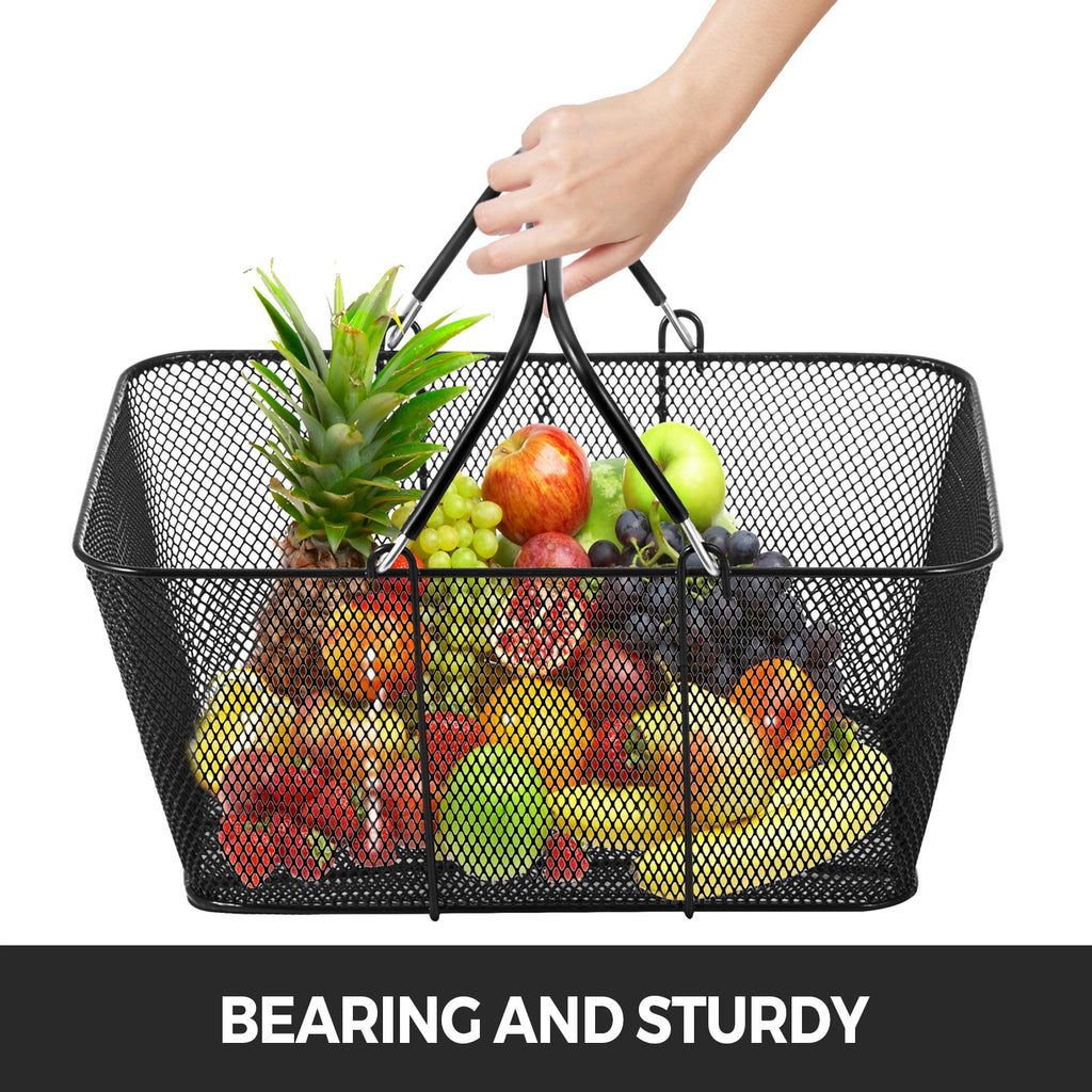 Shopping Baskets with Handles, 12PCS, Black Metal Shopping Basket, Portable Wire Shopping Basket, Black Wire Mesh shopping Basket Set for Supermarkets, Retail Stores, Grocery Shopping, Black