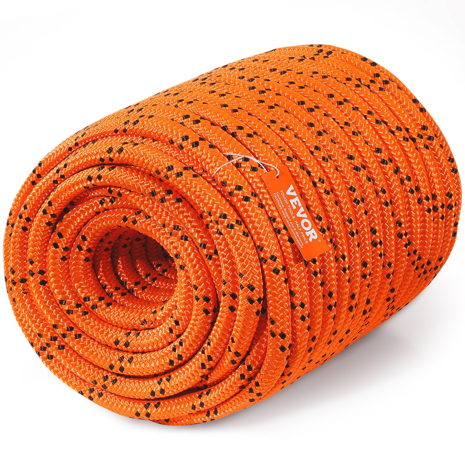 Double Braided Polyester Rope, 19 mm x 67.06 m, 24 Strands, 88.96kN Breaking Strength Outdoor Climbing Rope, Arborist Rigging Rope for Rock Hiking Camping Swing Rappelling Rescue, Orange/Black