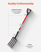 4 Tines Garden Fork Fiberglass Handle 45 in Spading Pitchfork Heavy Duty