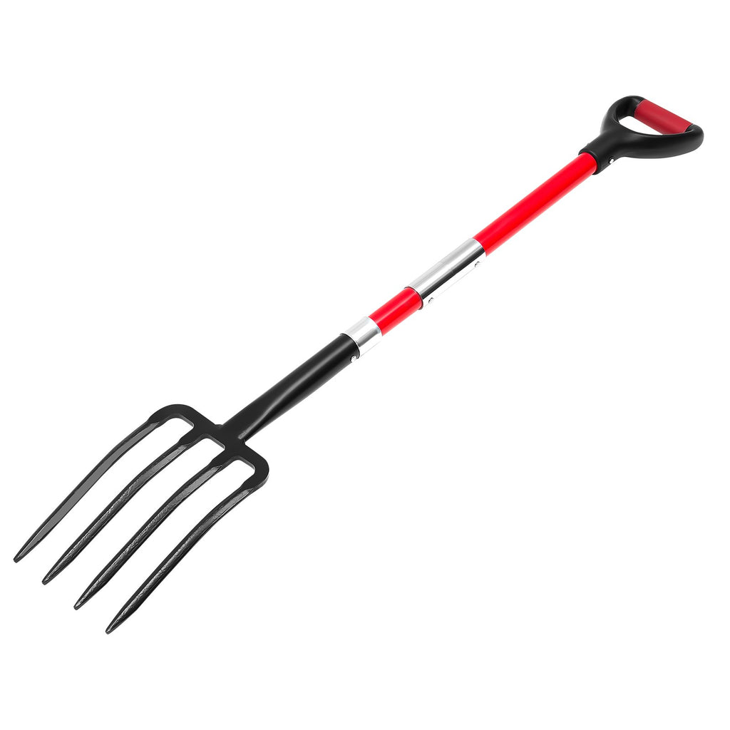 4 Tines Garden Fork Fiberglass Handle 45 in Spading Pitchfork Heavy Duty