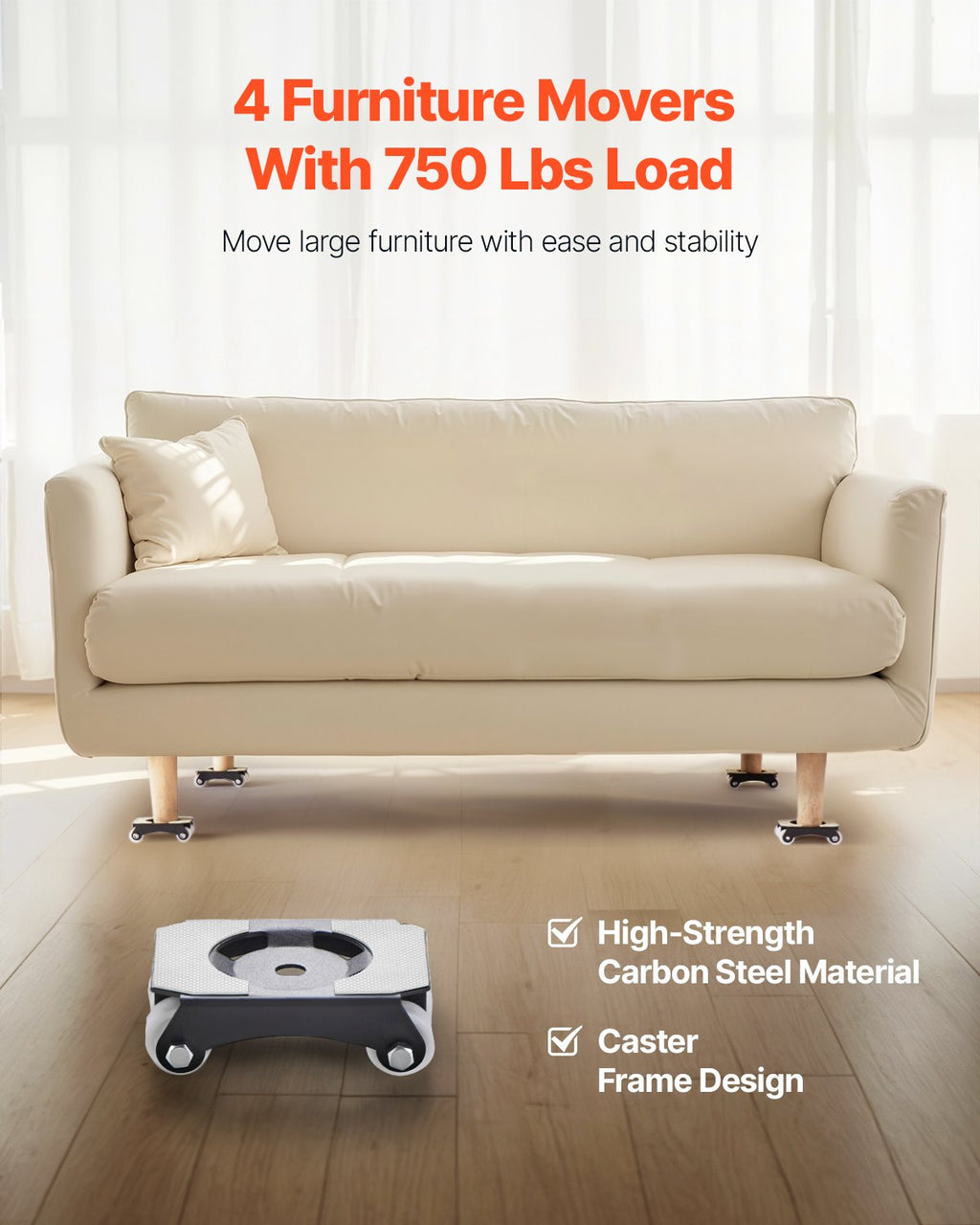 Furniture Dolly, 150 kg Load Capacity, Heavy Duty Furniture Movers with Wheels, Carbon Steel Panel, Dual-Row & Eight-Wheel Structure, Furniture Lift Slider Tool Set for Appliances, Sofa, Fridge