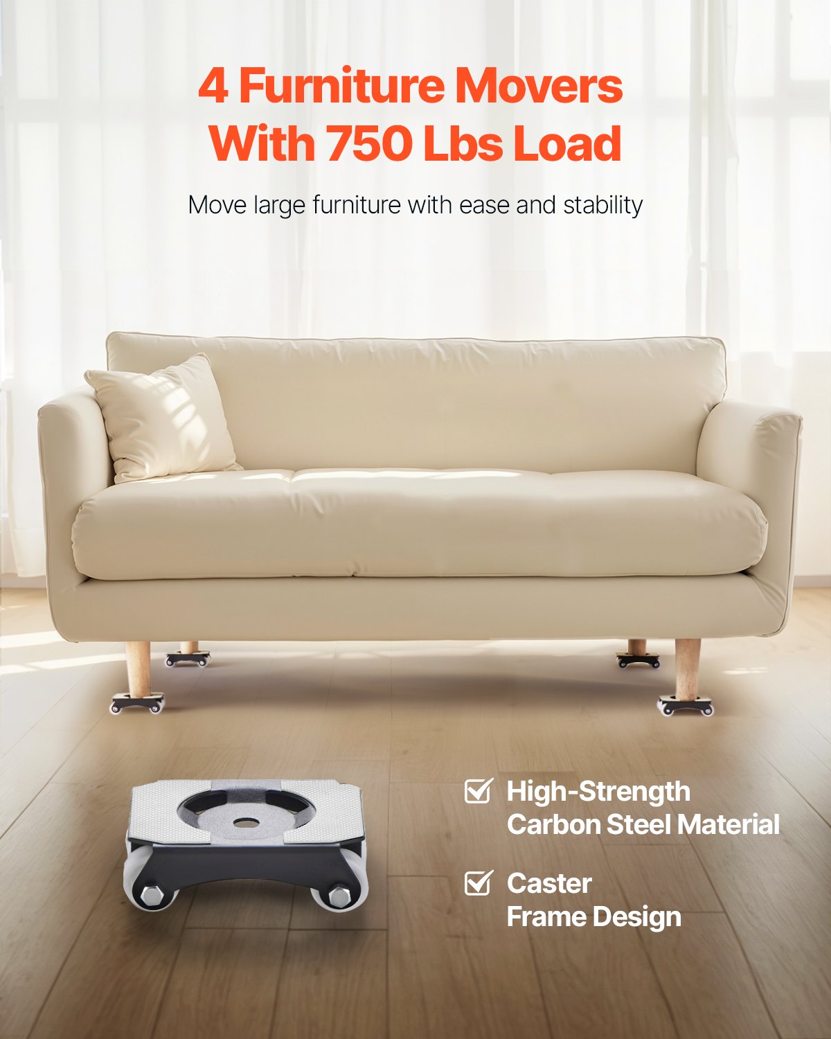 Furniture Dolly, 150 kg Load Capacity, Heavy Duty Furniture Movers with Wheels, Carbon Steel Panel, Dual-Row & Eight-Wheel Structure, Furniture Lift Slider Tool Set for Appliances, Sofa, Fridge