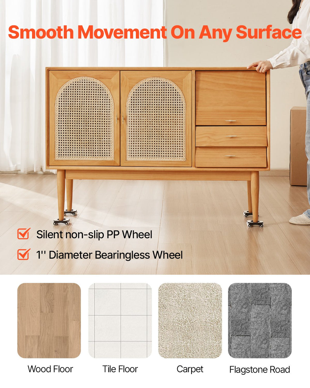 Furniture Dolly, 150 kg Load Capacity, Heavy Duty Furniture Movers with Wheels, Carbon Steel Panel, Dual-Row & Eight-Wheel Structure, Furniture Lift Slider Tool Set for Appliances, Sofa, Fridge