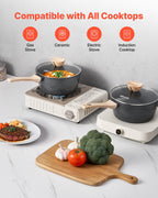 2.5 QT Saucepan, Nonstick Saucepan with Tempered Glass Lid, Multipurpose Cooking Sauce Pot with Detachable Handle, Sauce Pan Small Kitchen Cooking Pot with Coating, Induction Compatible, Black
