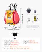 2-in-1 Electric Hoist Winch, 500 KG Capacity, 1800W Portable Power Winch, 30 m Lifting Height, 11 m/min with Wire and Wireless Remote Control, for Garage, Warehouse, Factory Lifting Towing