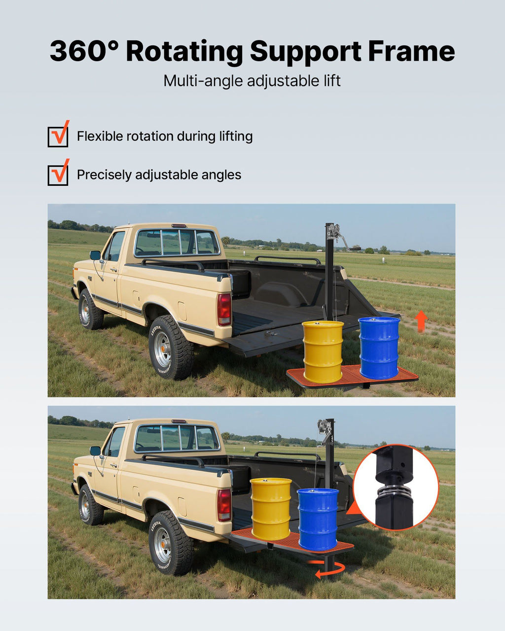 Hitch Deer Hoist with Lifting System Platform, 300 lbs Load Capacity, Game Hoist Winch Lift with 2-inch Receiver, 360-Degree Swivel Shaft & Foldable, Hitch-Mounted Deer Hanger for Moving Game