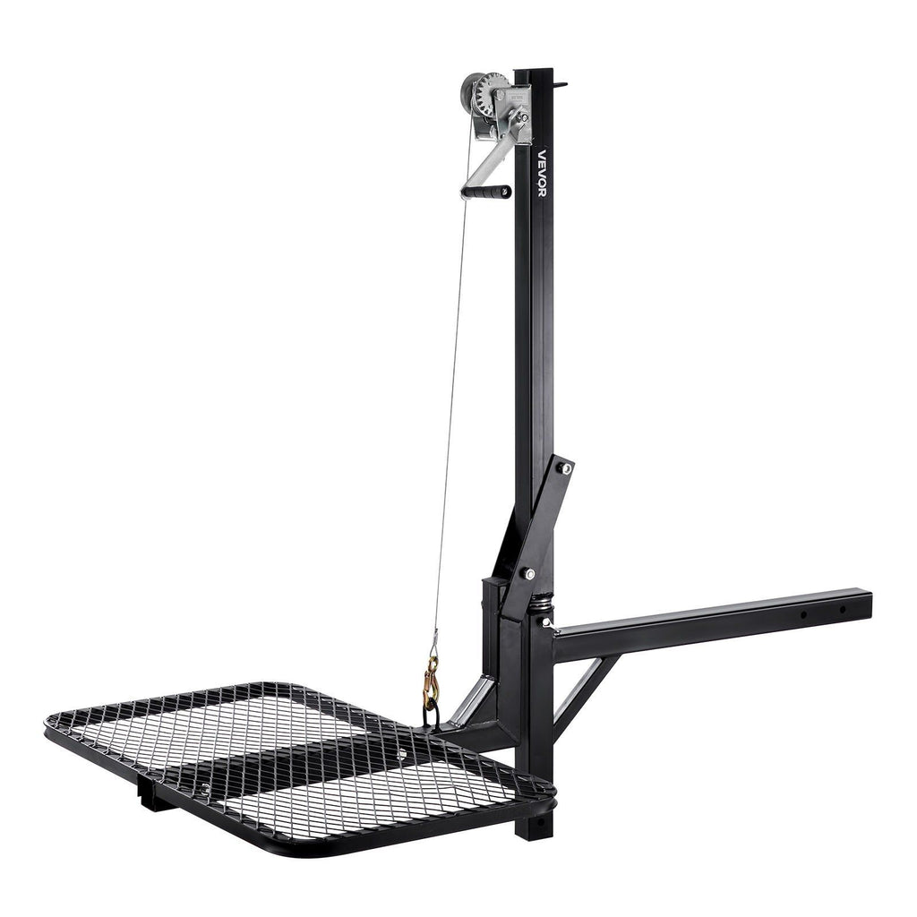 Hitch Deer Hoist with Lifting System Platform, 300 lbs Load Capacity, Game Hoist Winch Lift with 2-inch Receiver, 360-Degree Swivel Shaft & Foldable, Hitch-Mounted Deer Hanger for Moving Game