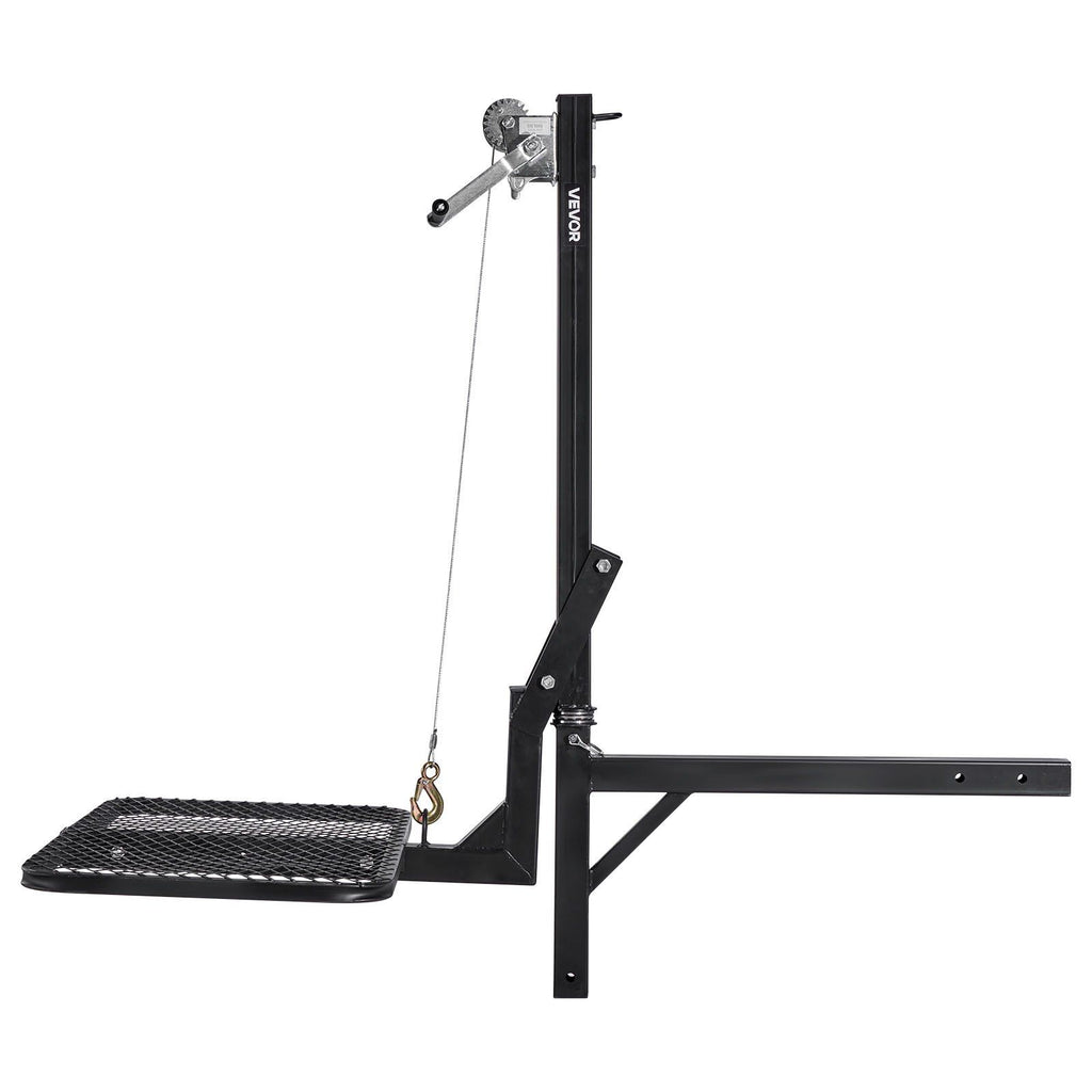Hitch Deer Hoist with Lifting System Platform, 300 lbs Load Capacity, Game Hoist Winch Lift with 2-inch Receiver, 360-Degree Swivel Shaft & Foldable, Hitch-Mounted Deer Hanger for Moving Game