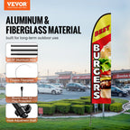 Burger Restaurant Advertising Feather Flag Kit Swooper Flag Poles 16.3 FT