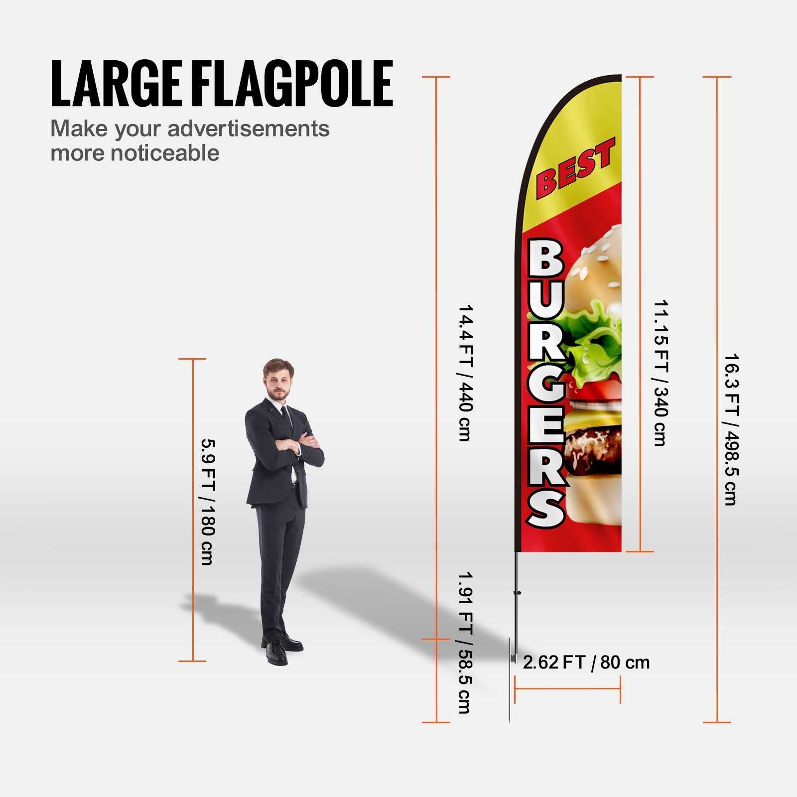Burger Restaurant Advertising Feather Flag Kit Swooper Flag Poles 16.3 FT