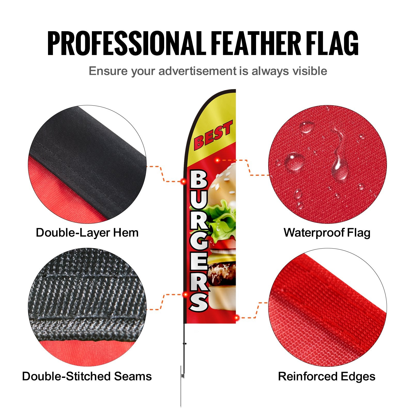 Burger Restaurant Advertising Feather Flag Kit Swooper Flag Poles 16.3 FT