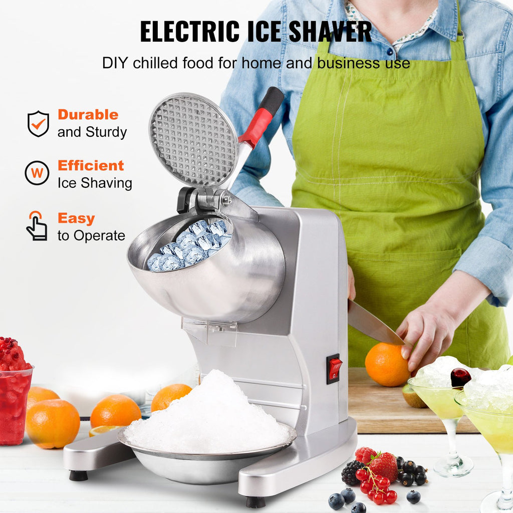 Ice Crushers Machine, 220lbs Per Hour Electric Snow Cone Maker with 4 Blades, 300W Electric Ice Crusher with Cover and Bowl for Home and Commercial Use, Silver