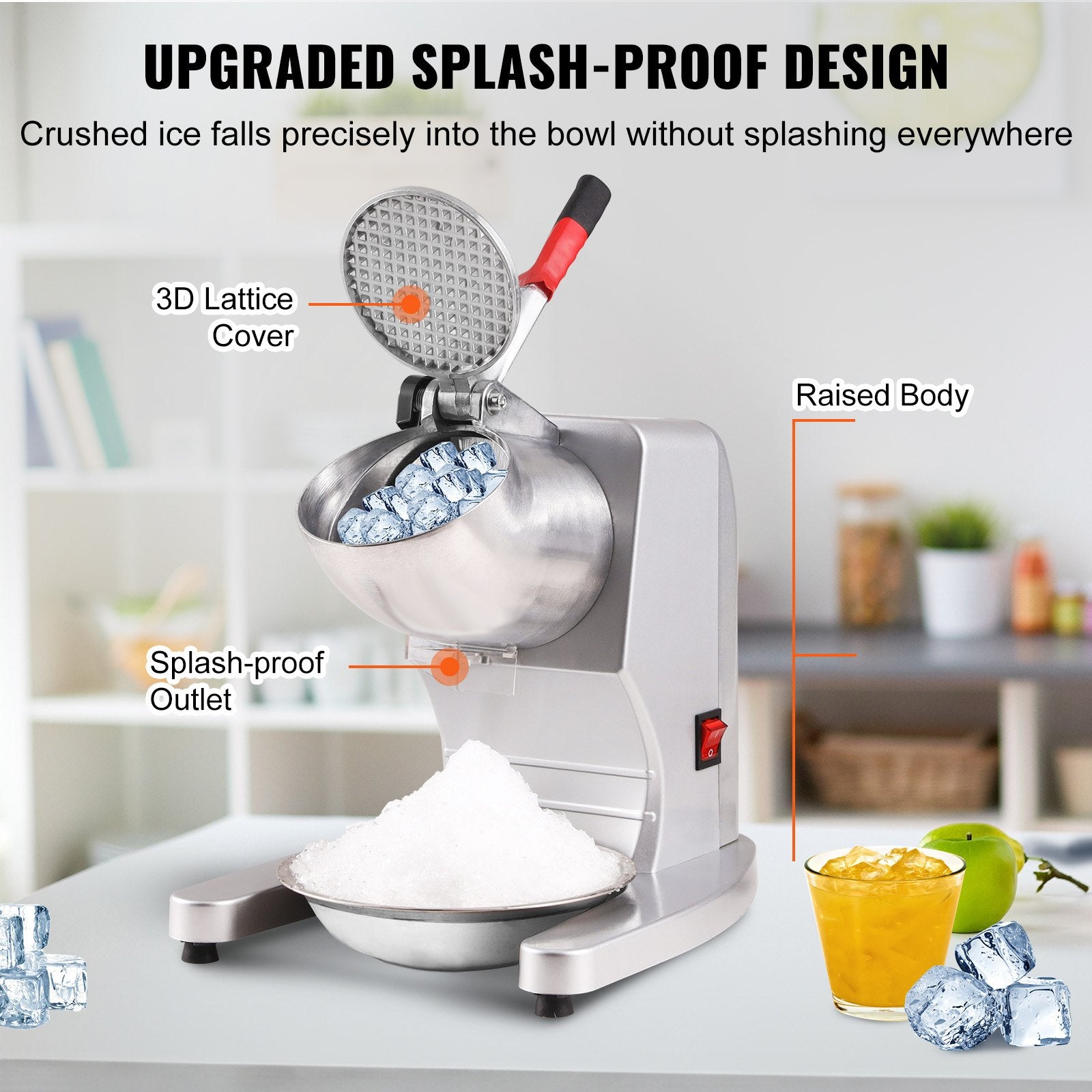 Ice Crushers Machine, 220lbs Per Hour Electric Snow Cone Maker with 4 Blades, 300W Electric Ice Crusher with Cover and Bowl for Home and Commercial Use, Silver