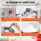 Ice Crushers Machine, 220lbs Per Hour Electric Snow Cone Maker with 4 Blades, 300W Electric Ice Crusher with Cover and Bowl for Home and Commercial Use, Silver