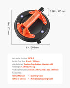 Vacuum Suction Cup, 203 mm Vacuum Glass Lifter with ABS Handle, 180 kg Max Lifting Capacity Tile Suction Cup Tool with Carrying Case for Lifting Large Tile, Granite, Drywall, Windows (1-Pack)
