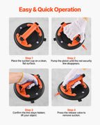 Vacuum Suction Cup, 203 mm Vacuum Glass Lifter with Metal Handle, 195 kg Max Lifting Capacity Tile Suction Cup Tool with Carrying Case for Lifting Large Tile, Granite, Drywall, Windows (2-Pack)
