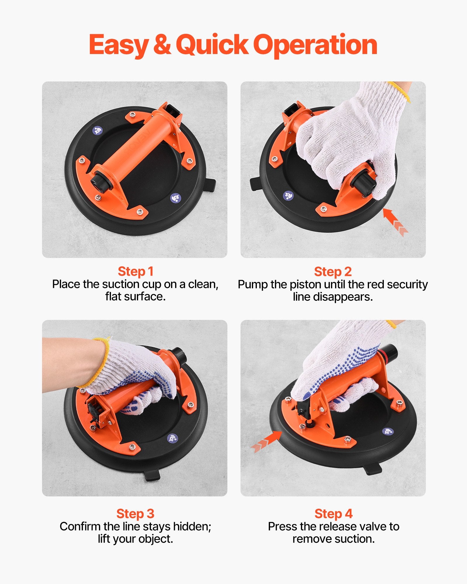 Vacuum Suction Cup, 203 mm Vacuum Glass Lifter with Metal Handle, 195 kg Max Lifting Capacity Tile Suction Cup Tool with Carrying Case for Lifting Large Tile, Granite, Drywall, Windows (2-Pack)