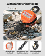 Hand Chain Hoist, 3 Ton Capacity, Manual Chain Block with Upgrade G80 Galvanized Chain, 6 m Lifting Height, Heavy Duty Pulley Hoist for Garage Warehouse Automotive Machinery, Orange