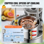 Alcohol Still, 3 Gal / 11.4 L Stainless Steel Water Alcohol Distiller with Copper Coil for Fast Cooling, Dual Condenser Distiller Kit with Secondary Distillation, for Wine Whisky Brandy, Silver