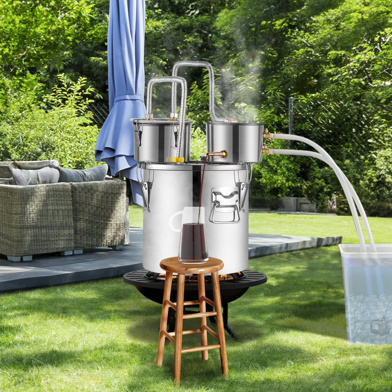 Alcohol Still, 3 Gal / 11.4 L Stainless Steel Water Alcohol Distiller with Copper Coil for Fast Cooling, Dual Condenser Distiller Kit with Secondary Distillation, for Wine Whisky Brandy, Silver