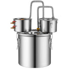 Alcohol Still, 3 Gal / 11.4 L Stainless Steel Water Alcohol Distiller with Copper Coil for Fast Cooling, Dual Condenser Distiller Kit with Secondary Distillation, for Wine Whisky Brandy, Silver
