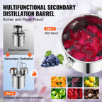 Alcohol Still, 5 Gal / 19 L Stainless Steel Water Alcohol Distiller with Copper Coil for Fast Cooling, Dual Condenser Distiller Kit with Secondary Distillation, for Wine Whisky Brandy, Silver
