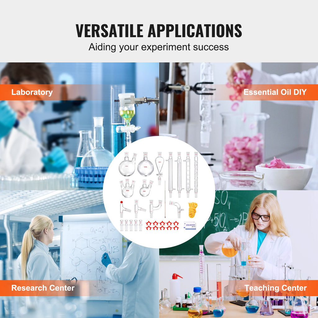 Lab Distillation Kit, 3.3 Boro Lab Glassware Distillation Kit with 24, 40 Joint, 1000ml Essential Oil Distillation Apparatus Kit, 32 pcs Set of Glassware Equipment