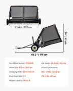 26.7 cm Tow Behind Lawn Sweeper, 26 cu.ft. Large Yard Sweeper, Adjustable Sweeping Height, Heavy Duty Leaf & Grass Collector with Dumping Rope, Pull Behind Sweepers for Debris Grass Clippings