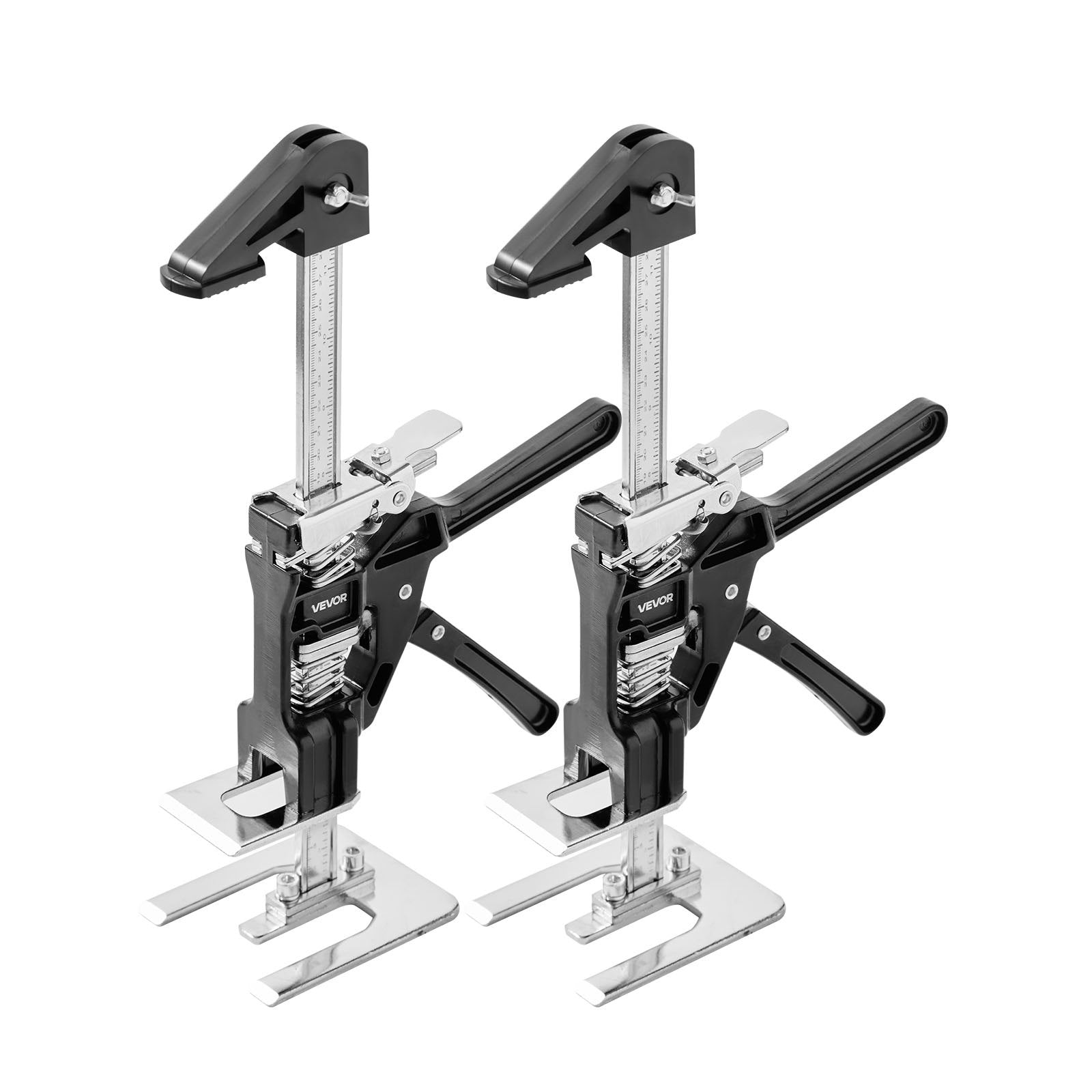 Labor Saving Arm Jack, 2 PCS 200 kg Bearing Capacity, Lifting up to 165 mm, Metal Hand Lifting Jack Tool with Magnetic Level, 2 Adjustment Modes, for Door, Window, Furniture, Woodworking, Black