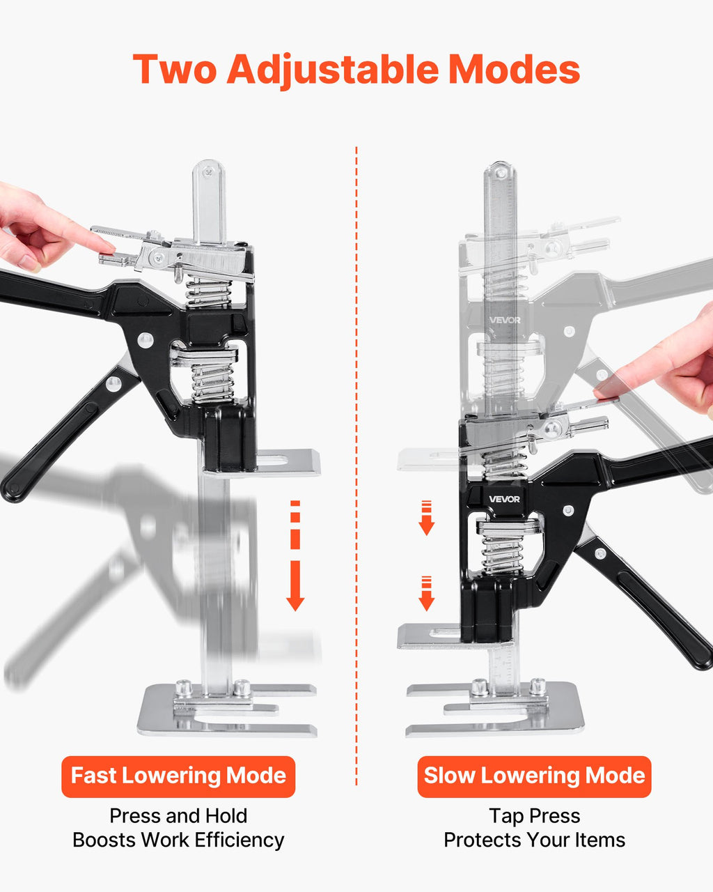 Labor Saving Arm Jack, 2 PCS 200 kg Bearing Capacity, Lifting up to 165 mm, Metal Hand Lifting Jack Tool with Magnetic Level, 2 Adjustment Modes, for Door, Window, Furniture, Woodworking, Black