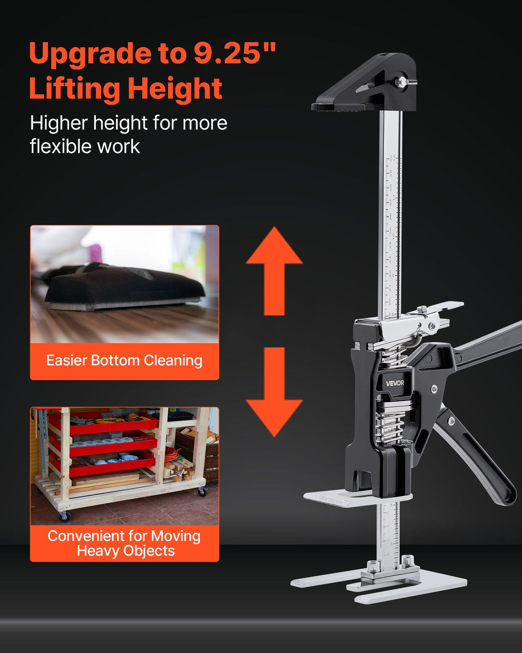 Labor Saving Arm Jack, 2 PCS 200 kg Bearing Capacity, Lifting up to 235 mm, Metal Hand Lifting Jack Tool with Magnetic Level, 2 Adjustment Modes, for Door, Window, Furniture, Woodworking, Black