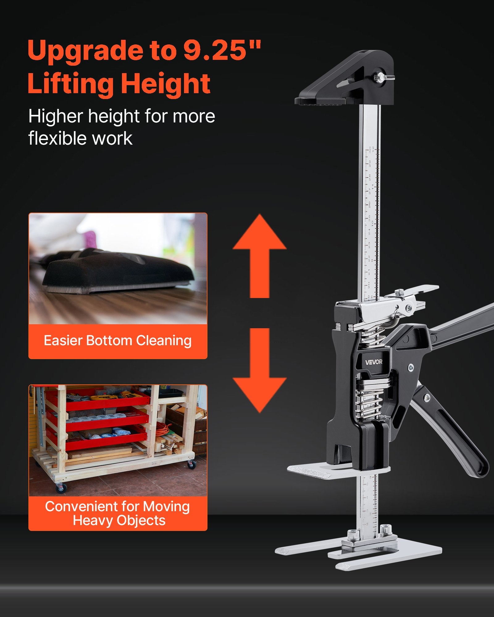 Labor Saving Arm Jack, 2 PCS 200 kg Bearing Capacity, Lifting up to 235 mm, Metal Hand Lifting Jack Tool with Magnetic Level, 2 Adjustment Modes, for Door, Window, Furniture, Woodworking, Black