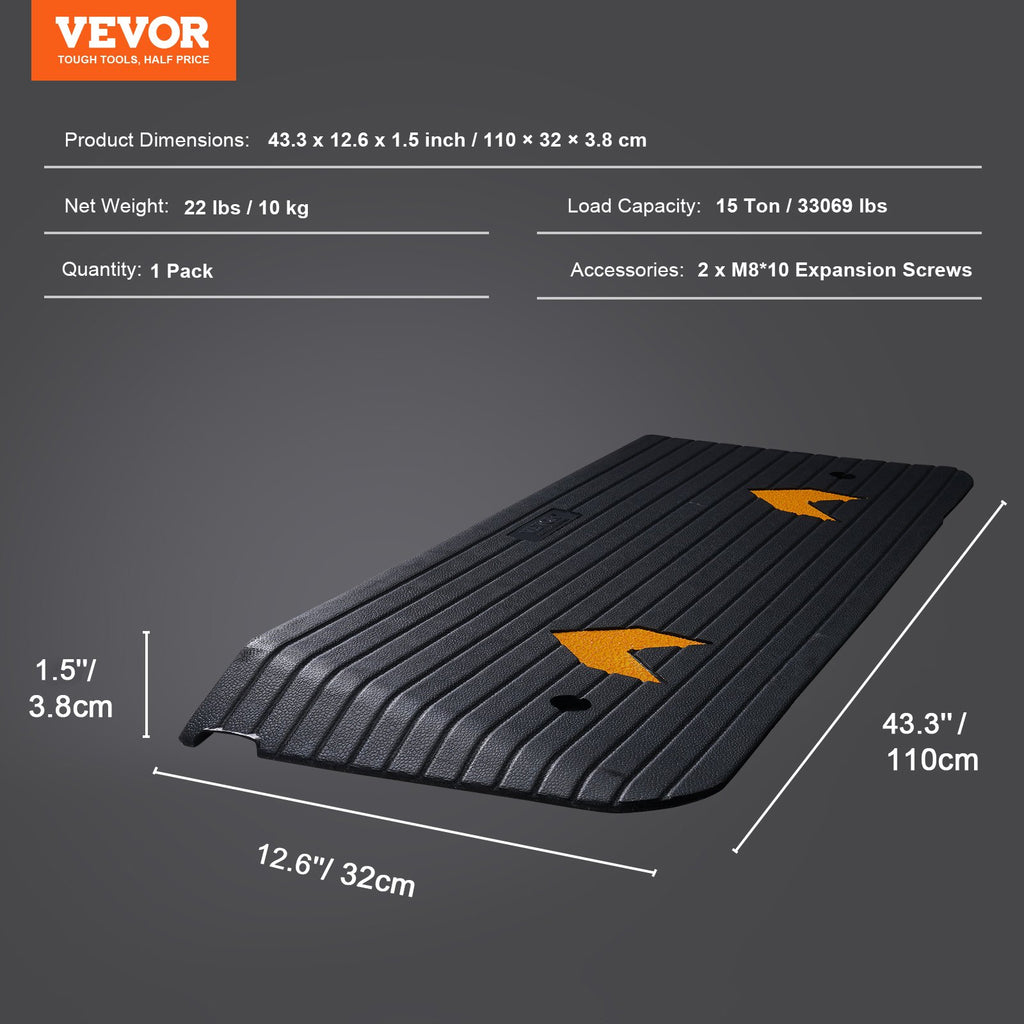 Upgraded Rubber Threshold Ramp, 3.8 cm Rise Wheelchair Ramp Doorway, Natural Curb Ramp Rated 15 tons Load Capacity, Non-Slip Textured Surface Rubber Curb Ramp for Wheelchair and Scooter