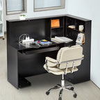 Reception Desk, 1400 x 800 x 1200 mm L-Shaped Front Counter Table, Office Reception Counter with Drawer Keyboard Tray and Storage Cabinet, for Checkout, Lobby, Beauty Salon & Office, Black