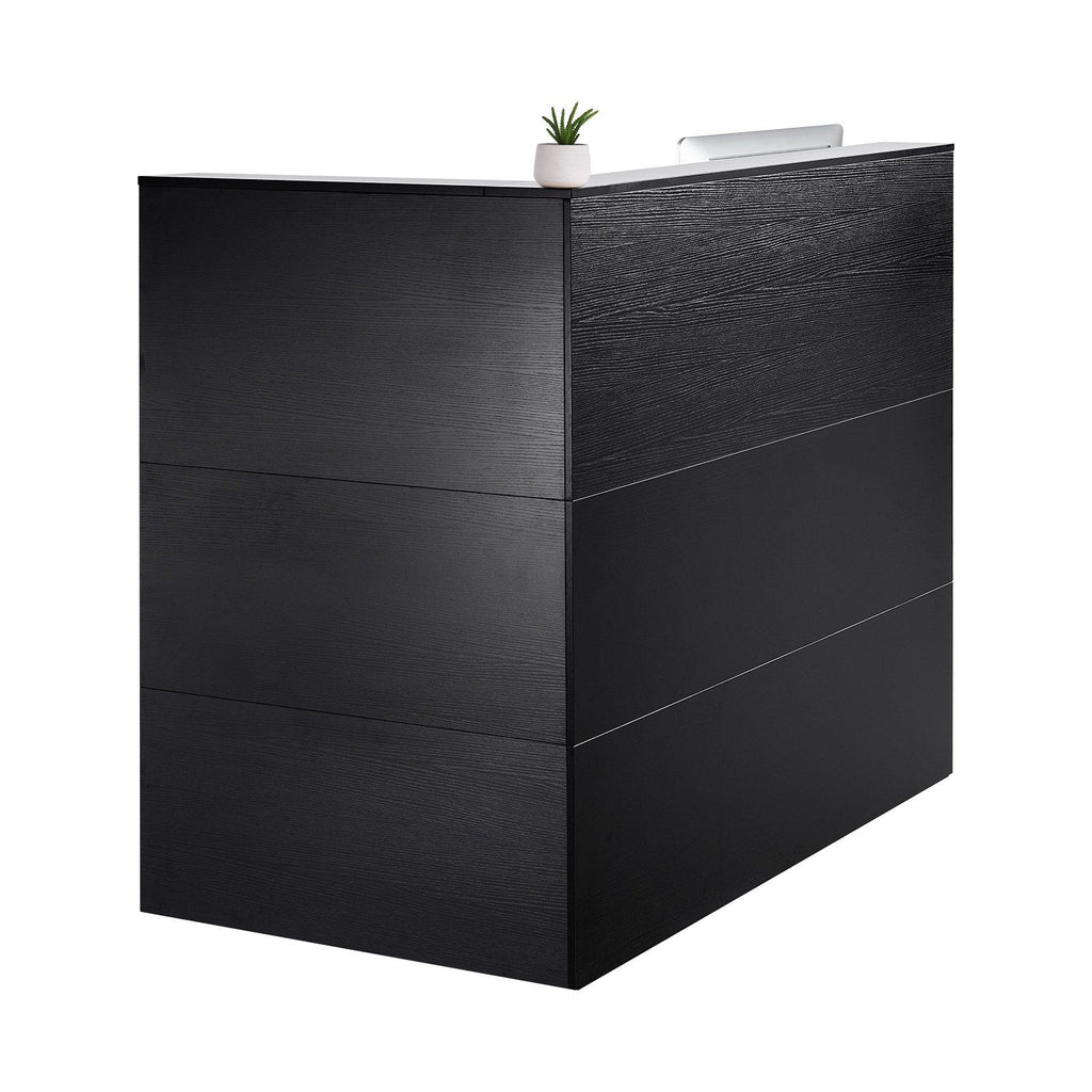 Reception Desk, 1400 x 800 x 1200 mm L-Shaped Front Counter Table, Office Reception Counter with Drawer Keyboard Tray and Storage Cabinet, for Checkout, Lobby, Beauty Salon & Office, Black