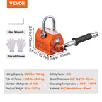 Magnetic Lifter, 100 kg/220 lbs Pulling Capacity, 2.5 Safety Factor, Neodymium & Steel, Lifting Magnet with Release, Permanent Lift Magnets, Heavy Duty Magnet for Hoist, Shop Crane, Block, Board