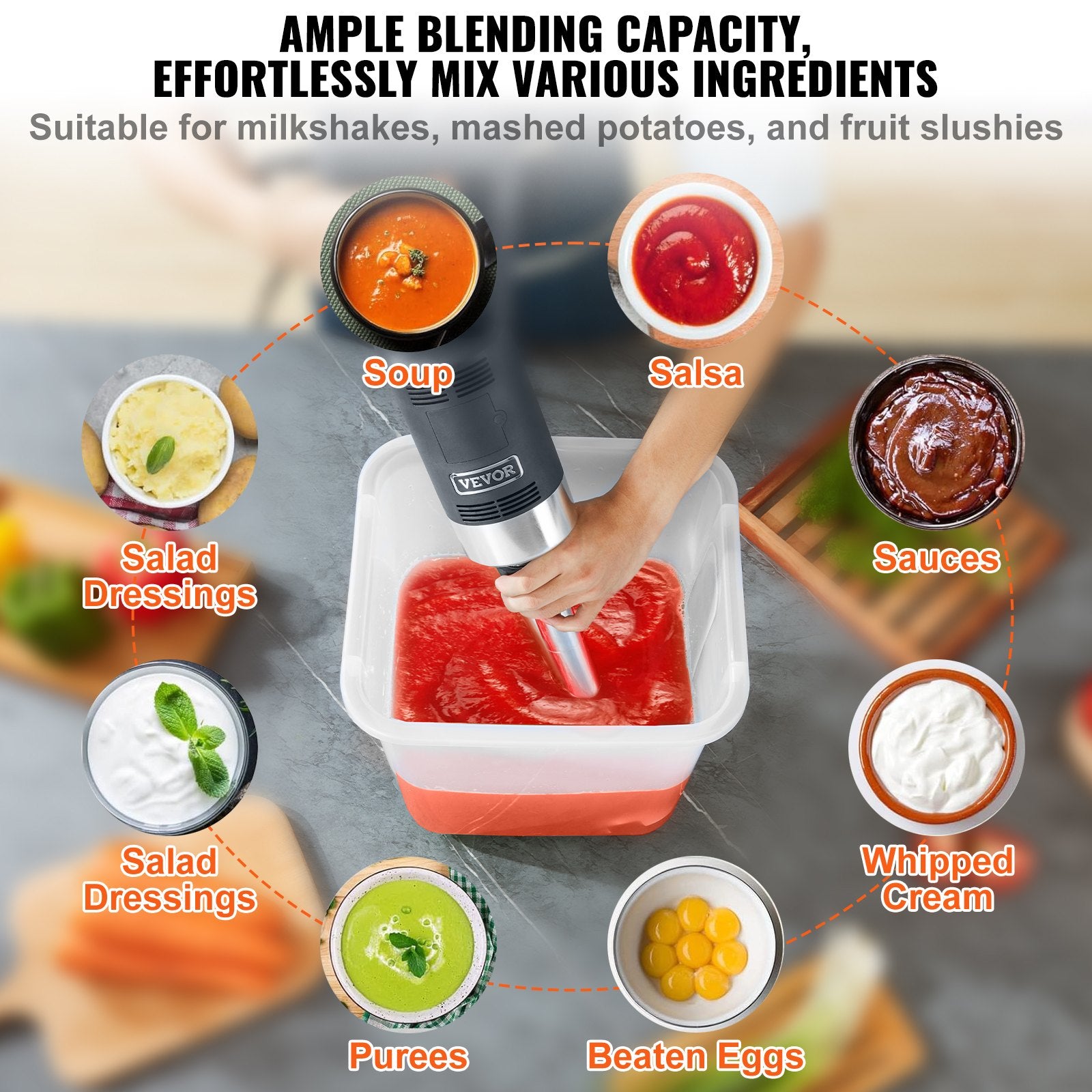 Commercial Immersion Blender, 500 Watt Heavy Duty Hand Mixer, Variable Speed Kitchen Stick Mixer with 304 Stainless Steel Blade, Multi-Purpose Portable Mixer for Soup, Smoothie, Puree, Baby Food