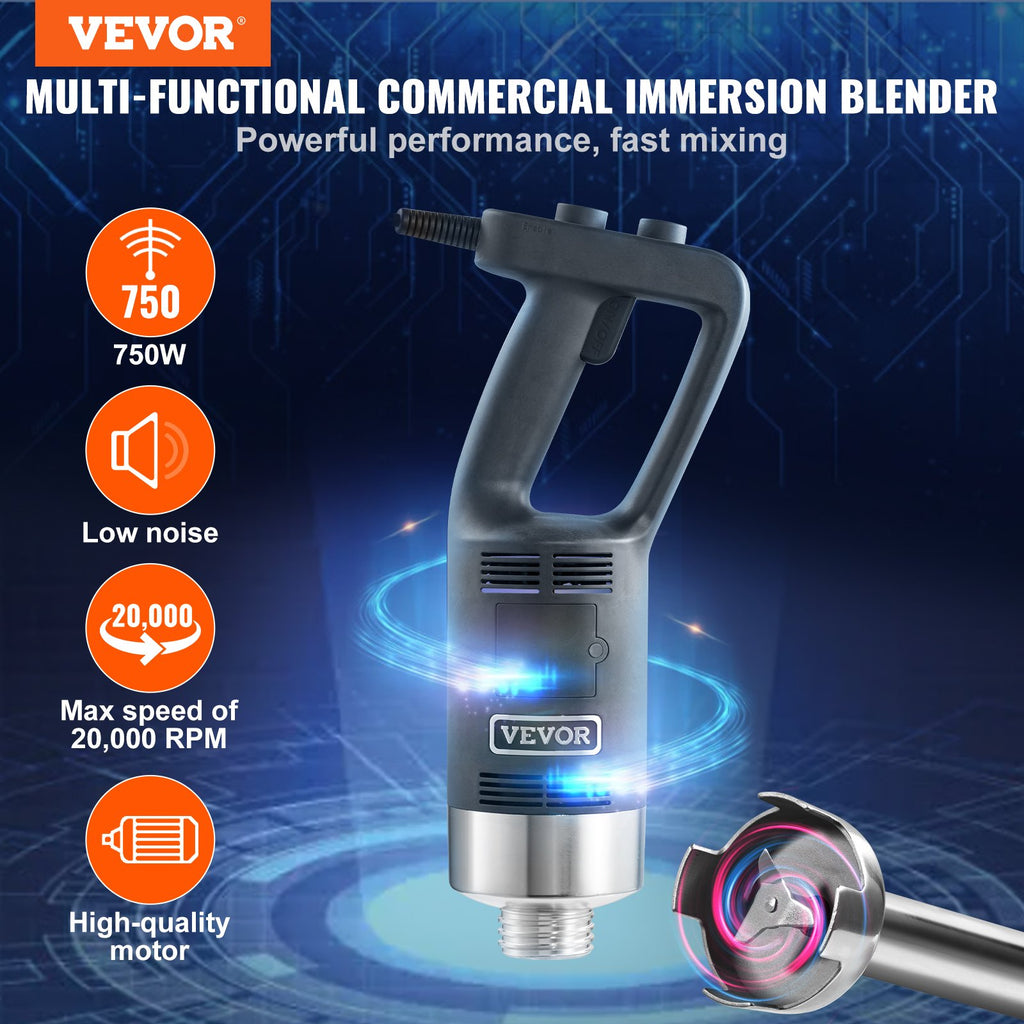 Commercial Immersion Blender, 750W 12" Heavy Duty Hand Mixer, Variable Speed Kitchen Stick Mixer with 304 Stainless Steel Blade, Multi-Purpose Portable Mixer for Soup, Smoothie, Puree, Baby Food
